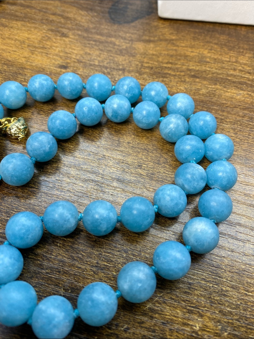 Matte Aqua 12mm Gemstone 18 inch necklace hand knotted Aprilsplace - Picture 4 of 4
